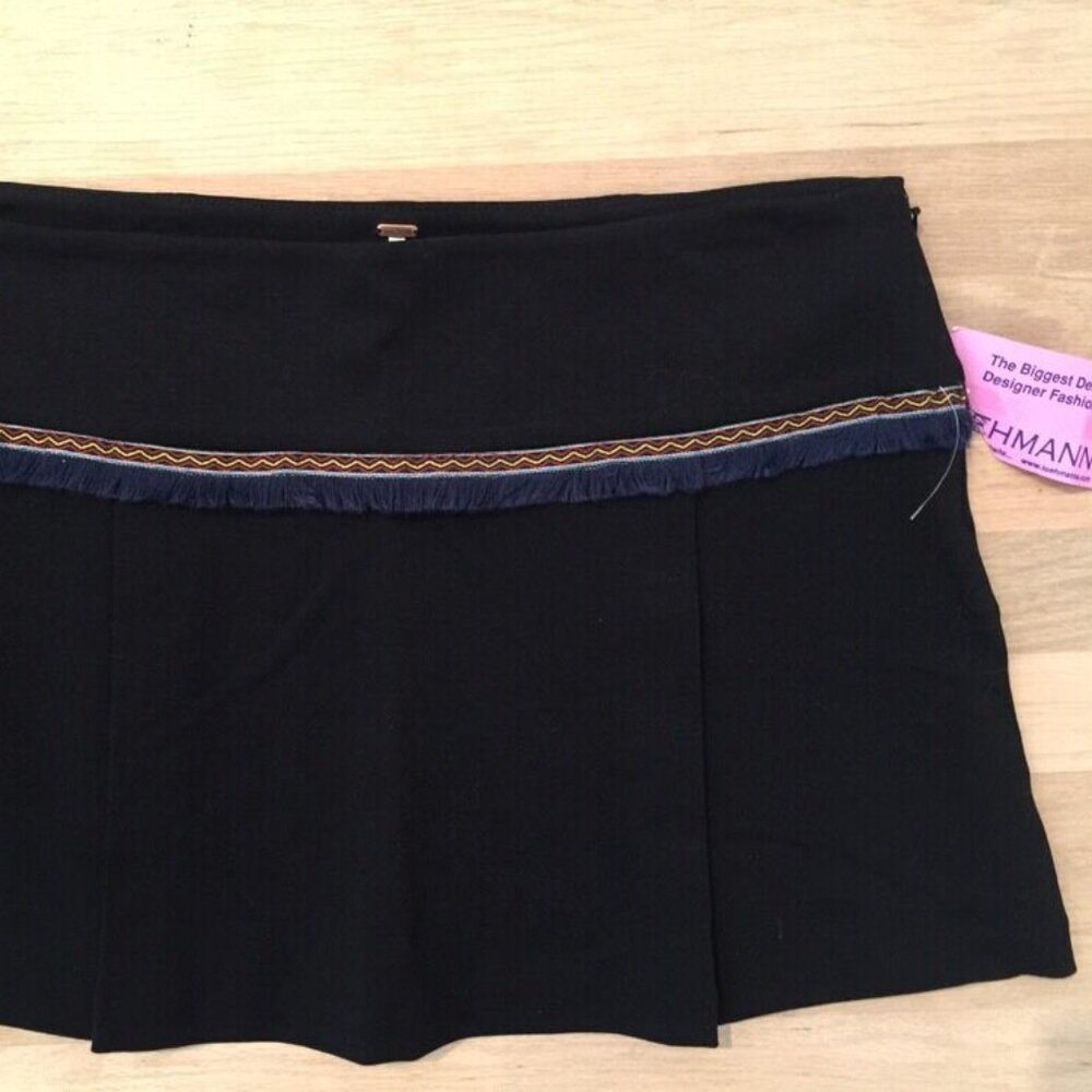 FREE PEOPLE Black Fringe Mini Skirt NWT Ponte Knit festival Boho